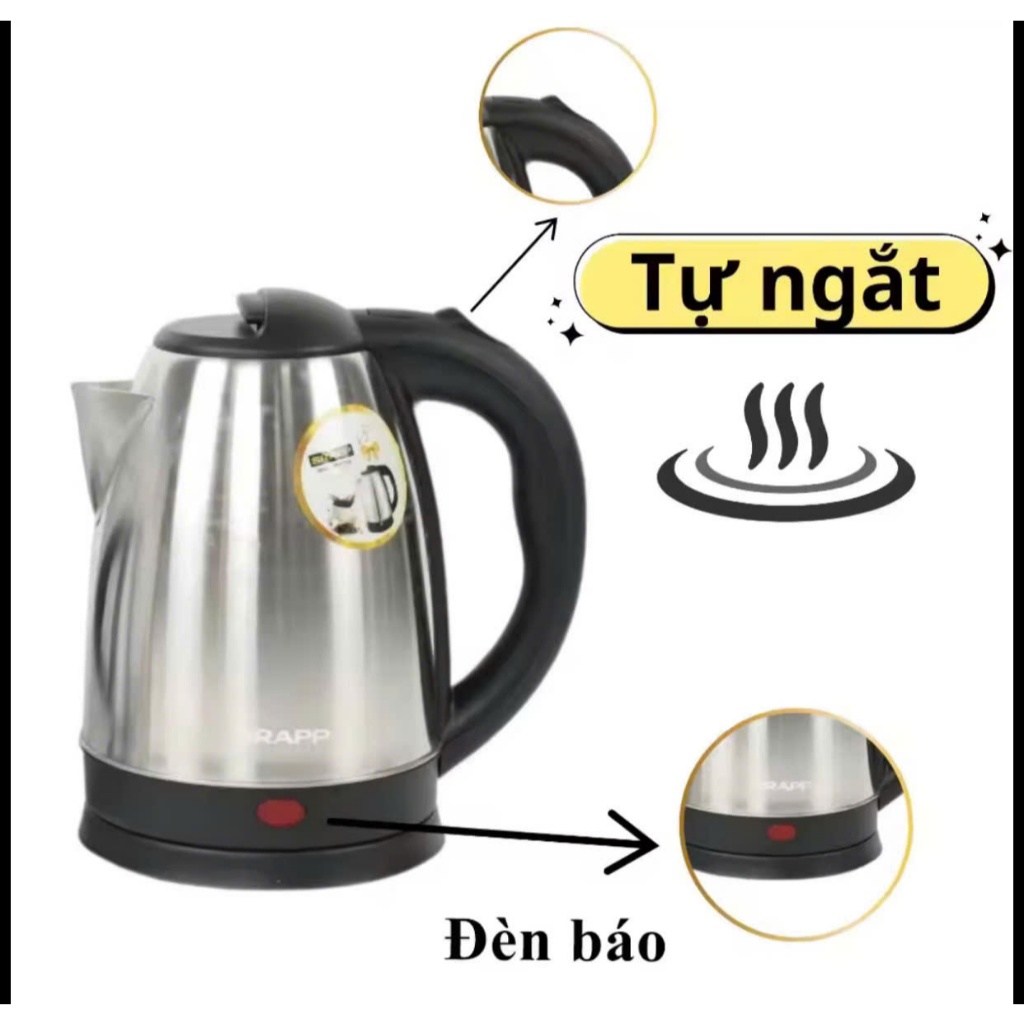 Ấm siêu tốc inox SRAPP SH-ST186,ấm đun nước siêu tốc,inox ấm điện siêu tốc,ấm đun nước nóng,bình siêu tốc,ấm điện inox,ấ