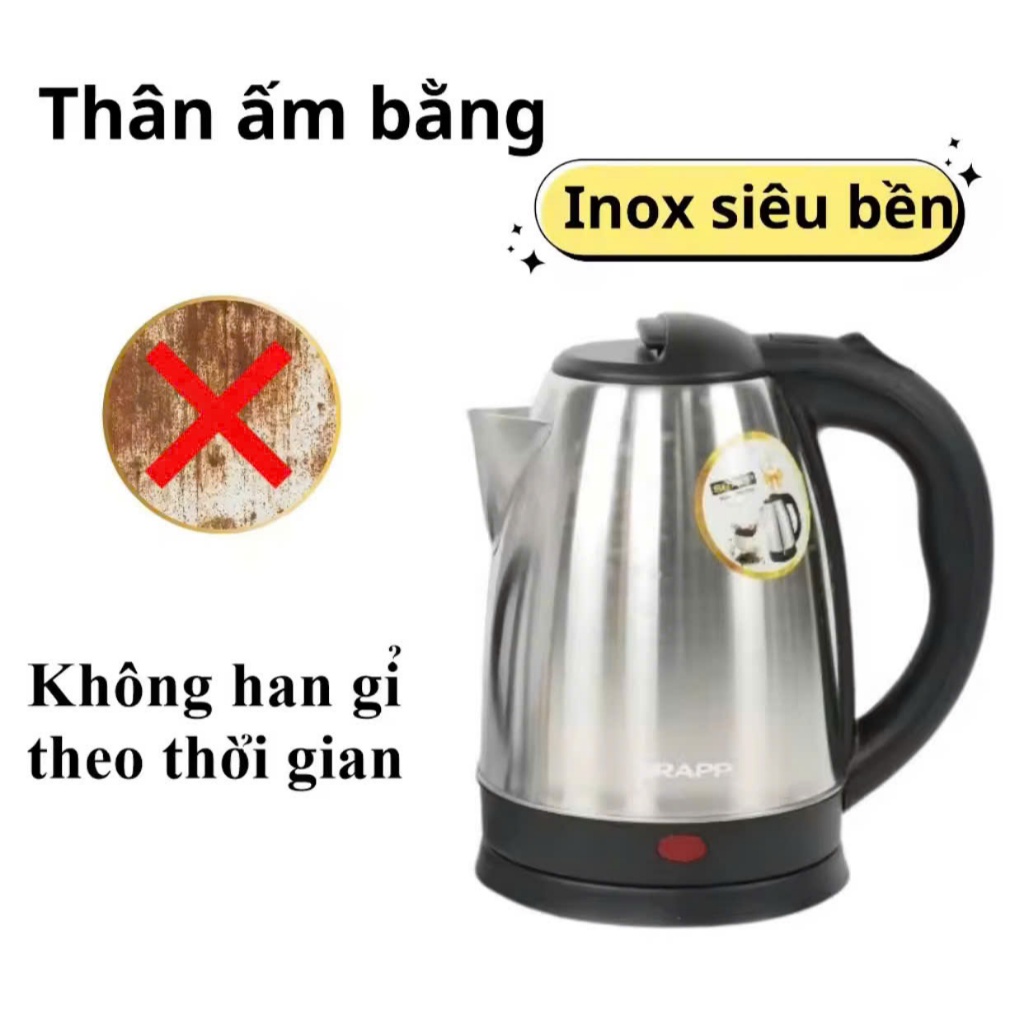 Ấm siêu tốc inox SRAPP SH-ST186,ấm đun nước siêu tốc,inox ấm điện siêu tốc,ấm đun nước nóng,bình siêu tốc,ấm điện inox,ấ