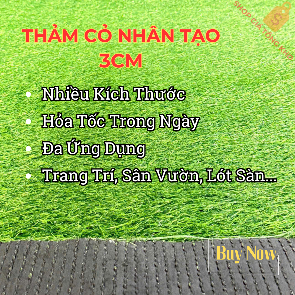 Thảm Cỏ Nhân Tạo 3cm Nhiều Kích Thước Phù Hợp Trang Trí, Sân Vườn, Lót Sàn, Ban Công ...