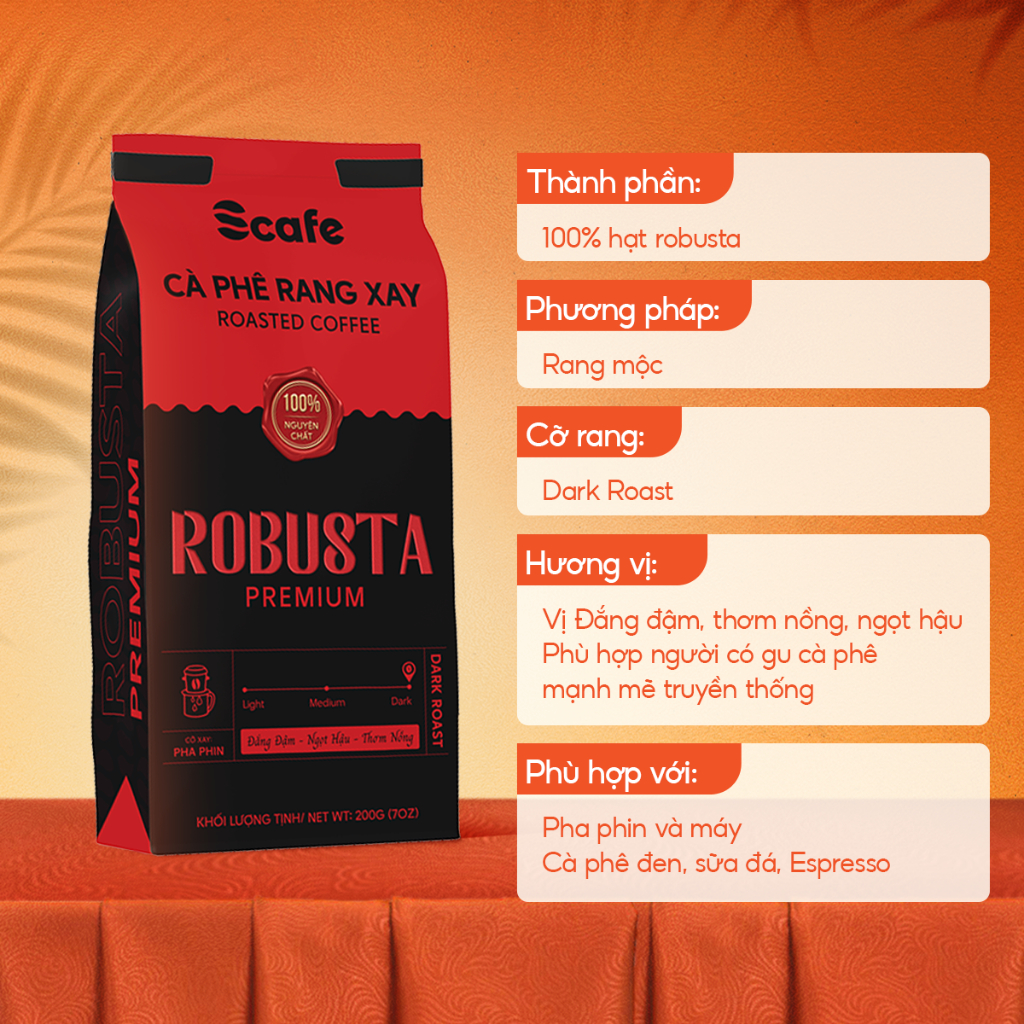 Cà Phê Mộc Rang Xay Gu Truyền Thống - 100% Robusta Rang Đậm Nguyên Chất Scafe Việt Nam