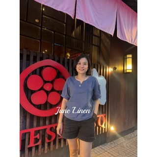Áo kiểu nữ Linen cổ V tay phồng. JUNE LINEN A40.
