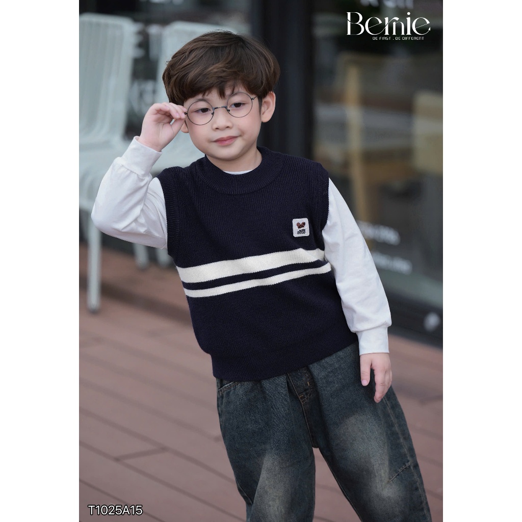 Áo gile len tag gấu Bernie chất liệu len lông thỏ co giãn mềm mịn cho bé trai 9-24kg