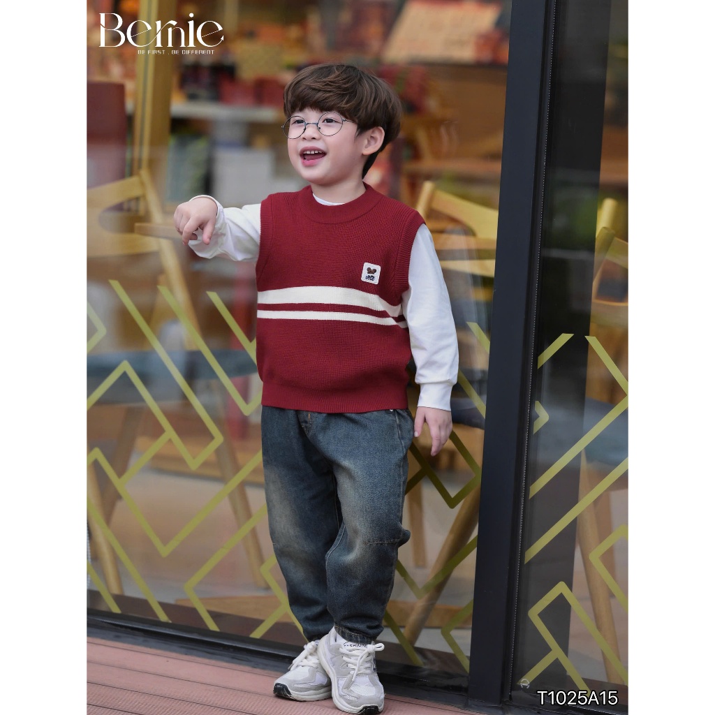 Áo gile len tag gấu Bernie chất liệu len lông thỏ co giãn mềm mịn cho bé trai 9-24kg