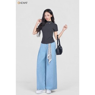 Quần Jean Nữ 𝐂𝐂𝐇𝐀𝐓 Dáng Suông Ống Rộng Sybil Chất Liệu Jeans Cao Cấp 25GDJ2006ST