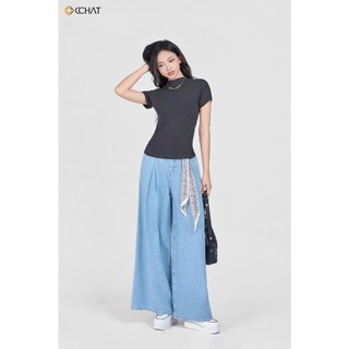 Quần Jean Nữ 𝐂𝐂𝐇𝐀𝐓 Dáng Suông Ống Rộng Sybil Chất Liệu Jeans Cao Cấp 25GDJ2006ST