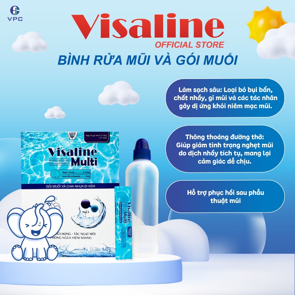 Bình rửa mũi bao gồm gói muối Visaline Multi (240ml)