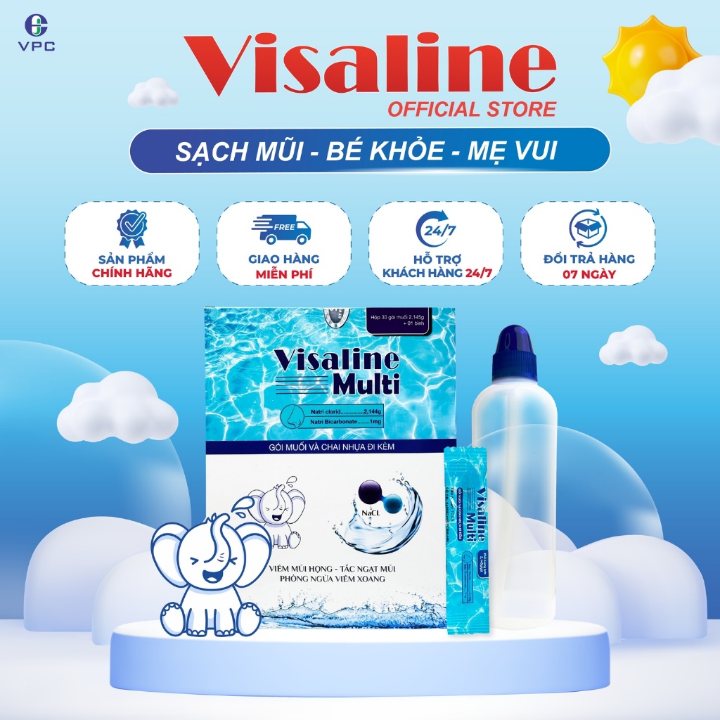 Bình rửa mũi bao gồm gói muối Visaline Multi (240ml)
