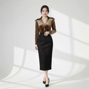 Áo Sơ Mi Nhung Nữ Nâu MY WAY Golden Aura Dài Tay Cao Cấp 3MA16153w
