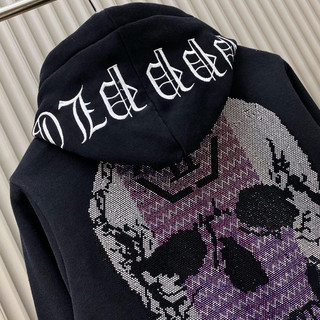 Áo khoác hoodie zip nam nữ P.h.i.l.i.p.p Plein ĐẦU LÂU TÍM thêu logo ngực đính đá đầu lâu lưng phối khoá Hot Trend 2025