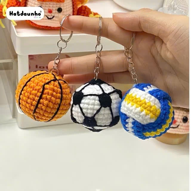 Móc khóa len quả bóng rổ - Móc khóa bằng len