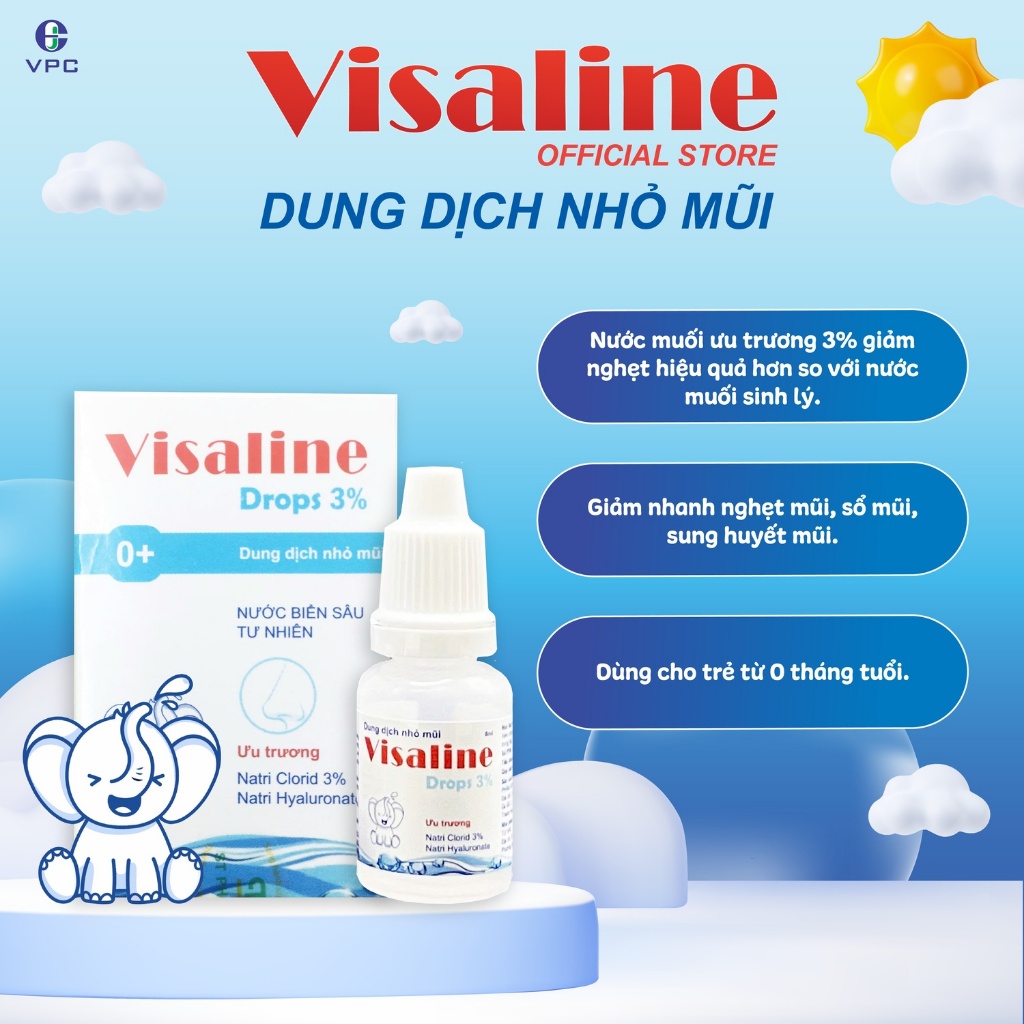 Lọ nhỏ nước muối ưu trương VISALINE DROPS 3% (từ 0 tháng tuổi)