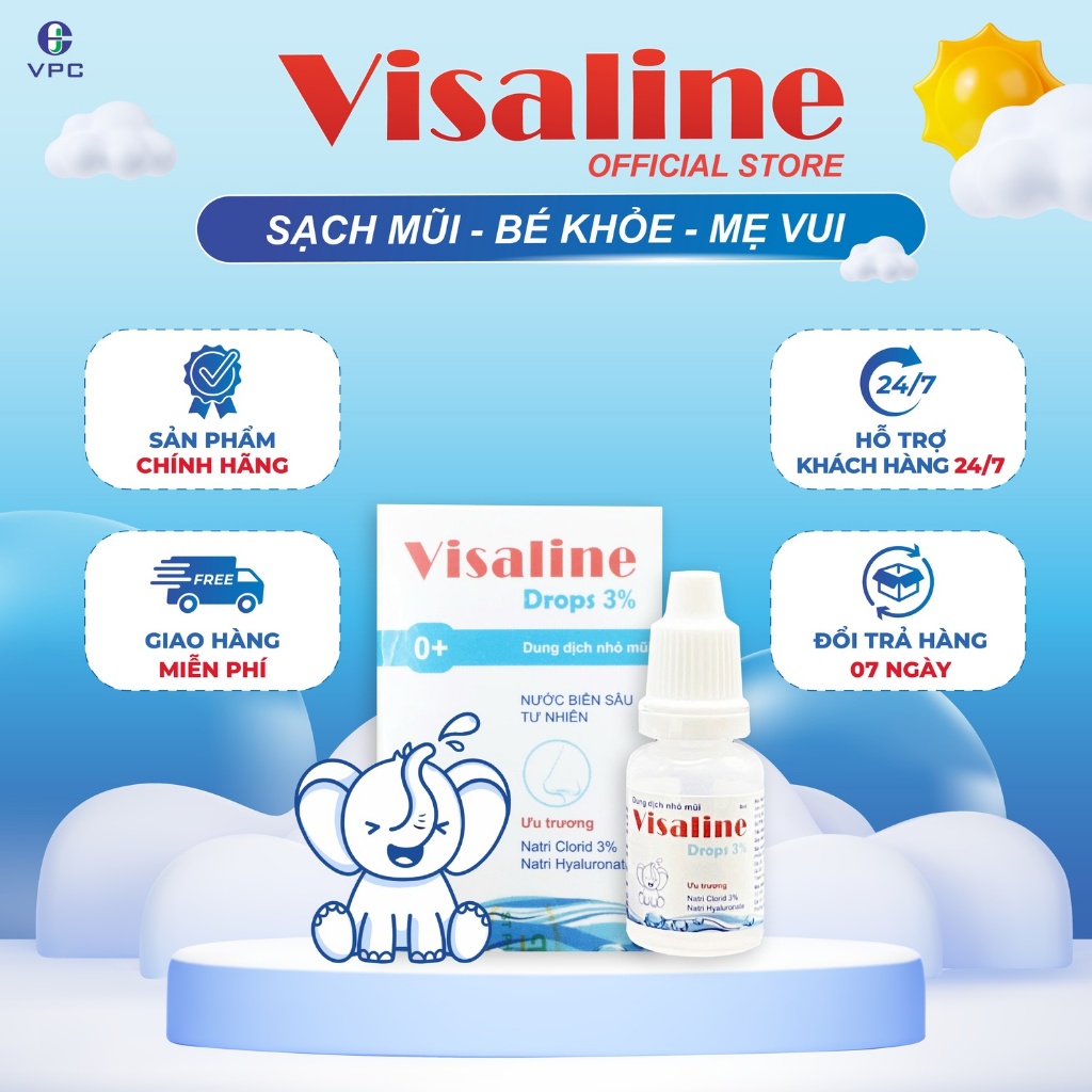 Lọ nhỏ nước muối ưu trương VISALINE DROPS 3% (từ 0 tháng tuổi)