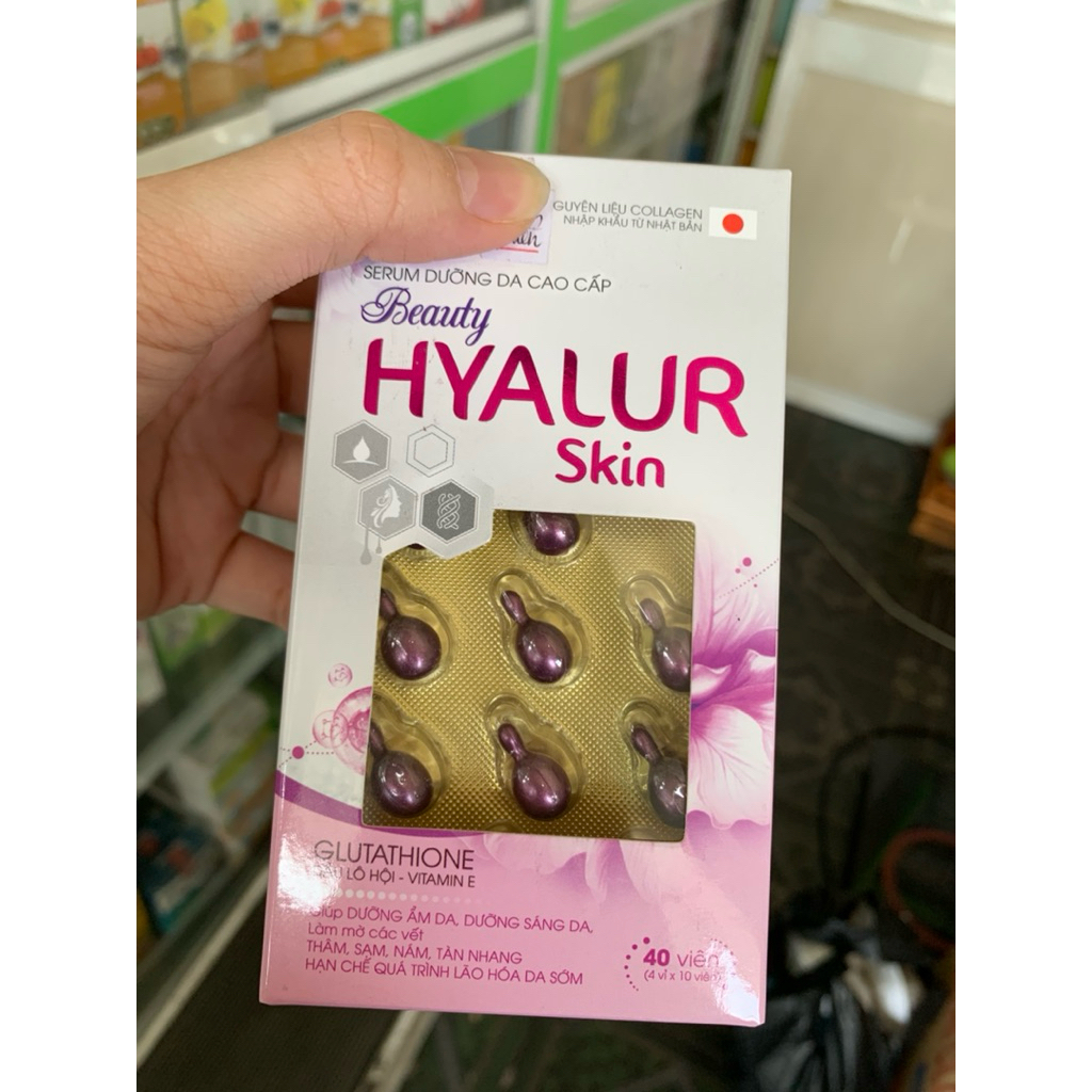 ✅[Chính Hãng]Hyalur skin viên bôi dưỡng da trắng sáng, hỗ trợ mờ thâm sạm, hộp 40 viên