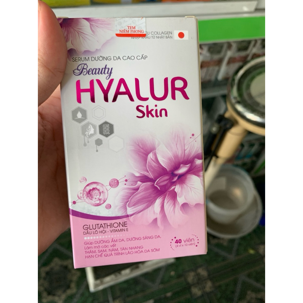 ✅[Chính Hãng]Hyalur skin viên bôi dưỡng da trắng sáng, hỗ trợ mờ thâm sạm, hộp 40 viên
