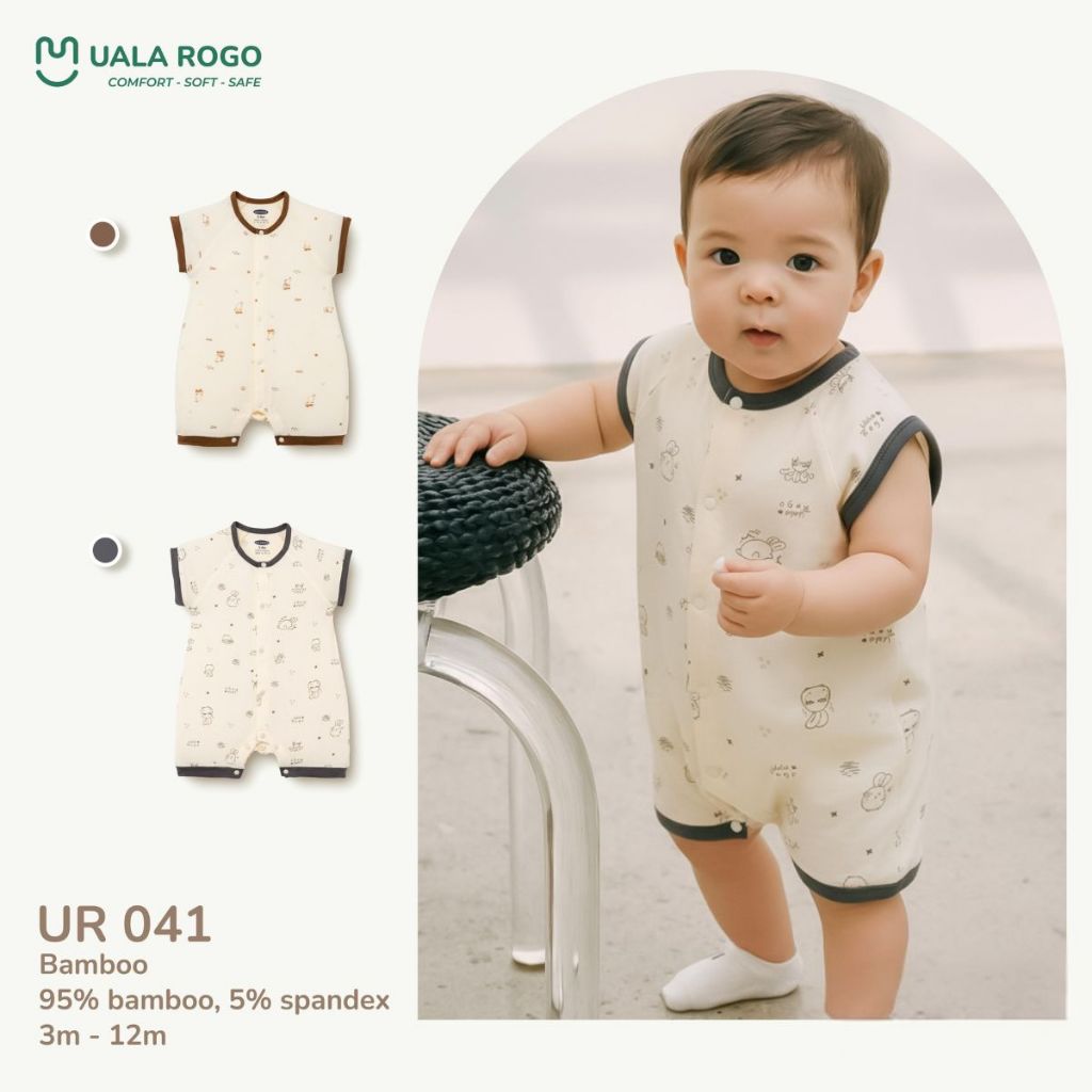 Bodysuit cho bé Ualarogo cộc tay sát nách 3-12 tháng vải Sợi tre Bamboo mềm mịn cúc bấm UR 041