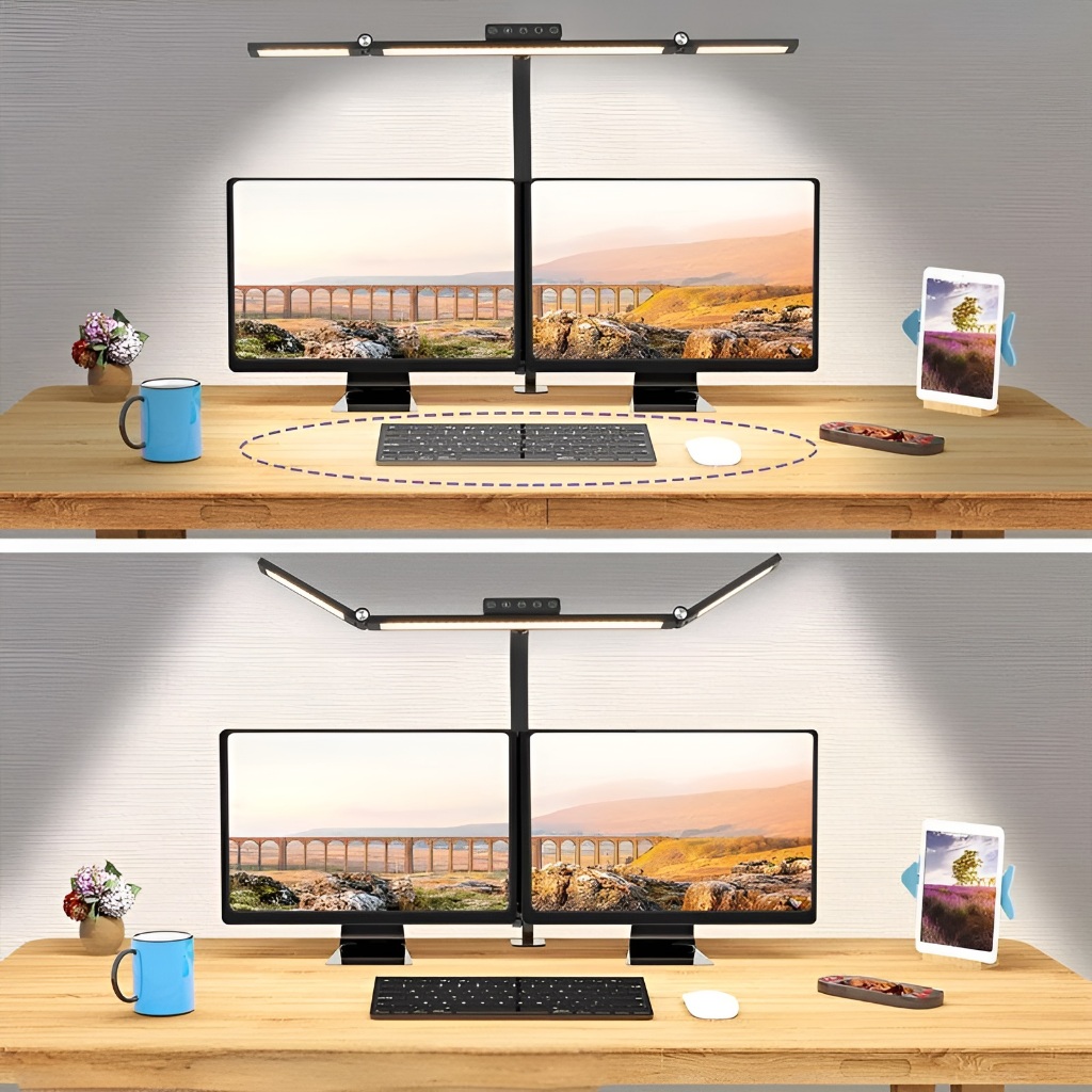 Đèn Bàn LED Kẹp Bàn 24W 70CM, Đèn Làm Việc 2 Đầu Xoay 360°, Chỉnh Sáng, Cho Máy Tính Văn Phòng