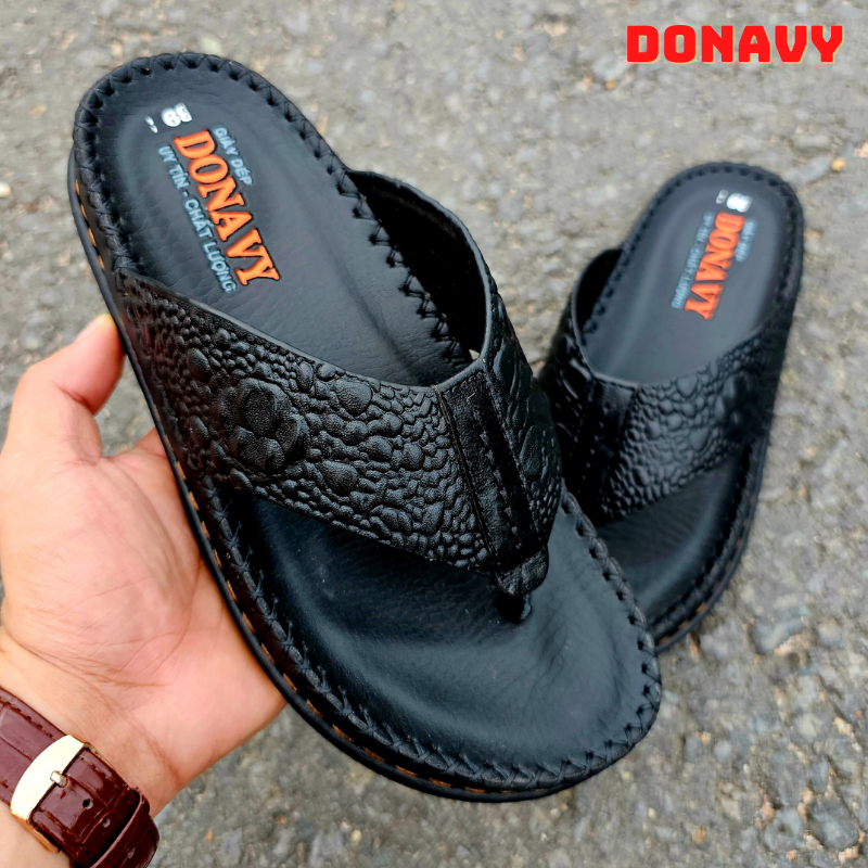Dép kẹp nam da bò DONAVY D.KBOXIT dập vân cá sấu
