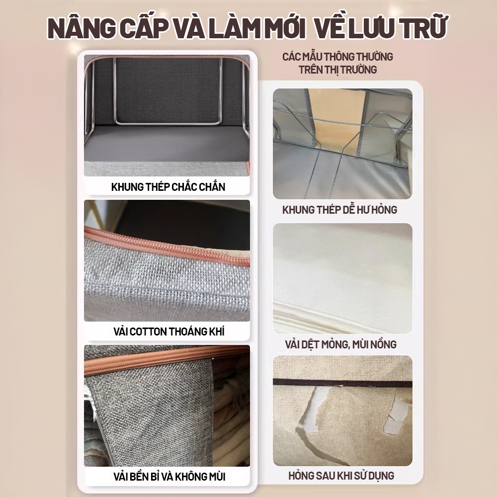 Kaleis Túi Đựng Quần Áo Vải Oxford Khung Thép – Hộp Vải Gấp Gọn Chống Ẩm, Dung Tích Lớn, Túi Lưu Trữ Quần Áo