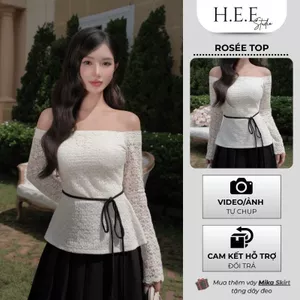 H.E.E - Áo nữ kiểu sang chảnh Rosée Top bẹt vai tay dài thiết kế ren hoa nổi