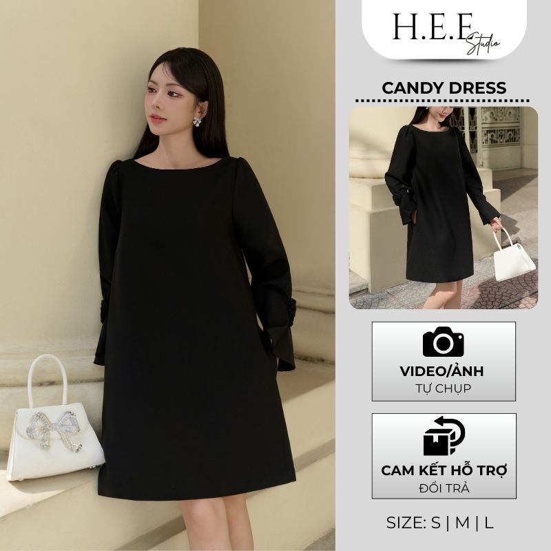H.E.E - Đầm dáng suông tay dài Candy Dress đính hoa 3D nữ tính, thiết kế basic