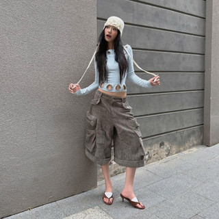 TSUN - Terra Cargo Short Quần Lửng Túi Hộp Ống Rộng Vải Bố Gân Y2K Streetwear Unisex