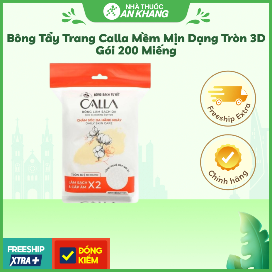 Bông tẩy trang Calla mềm mịn dạng tròn 3D gói 200 miếng