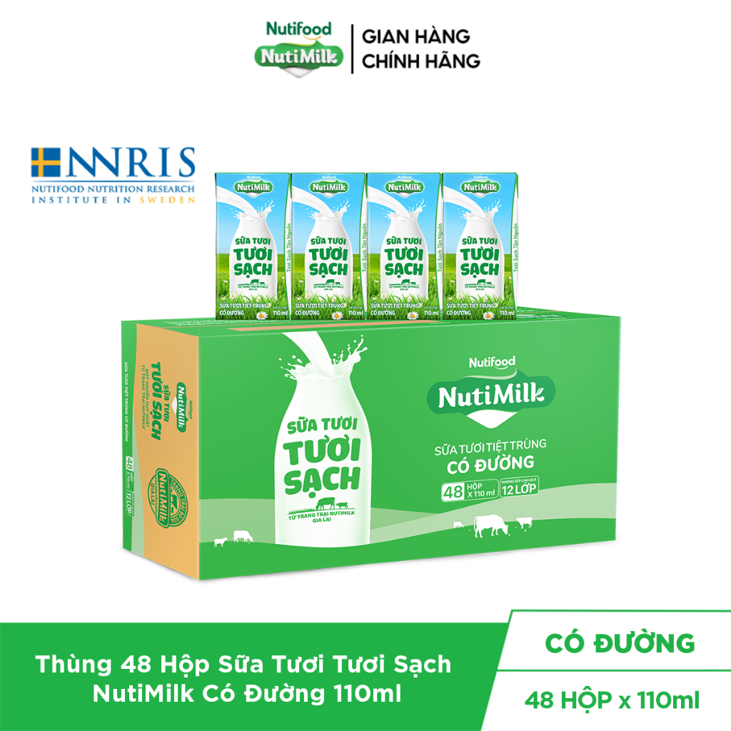Thùng 48 Hộp Sữa Tươi Tươi Sạch NutiMilk Có Đường 110ml