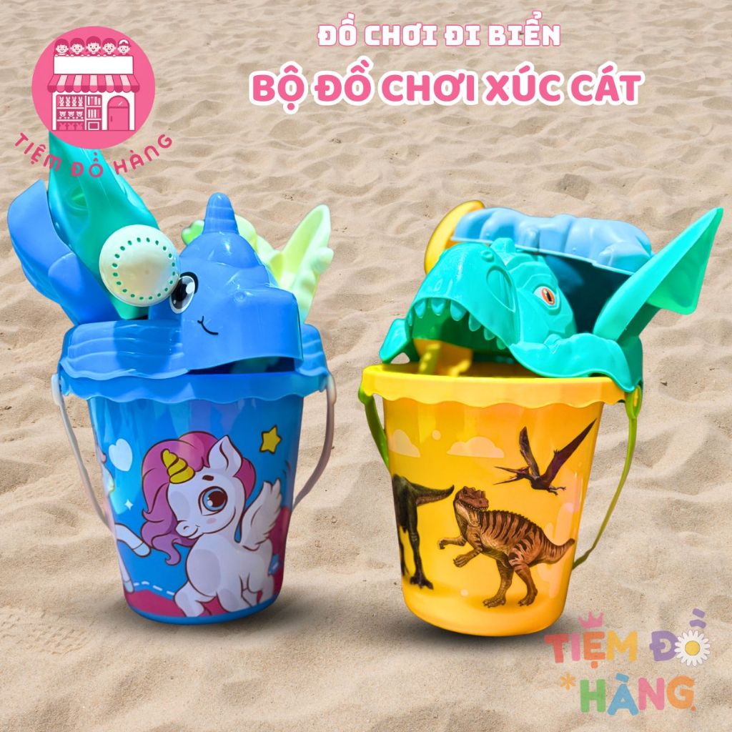 Set Bộ Đồ Chơi Xúc Cát 18 Chi Tiết, Hình Ngựa, Hình Khủng Long Cho Bé Chơi Đùa Trên Biển