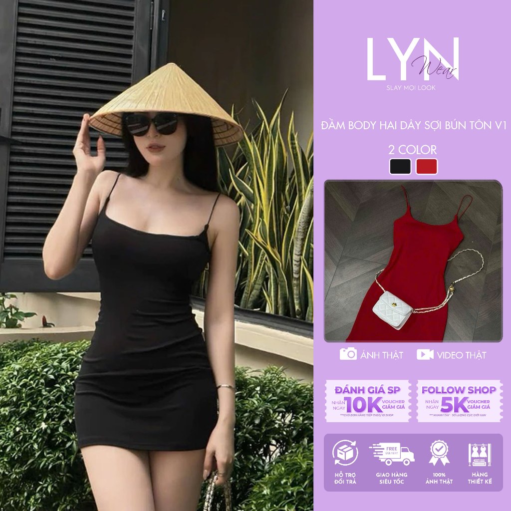 | LYN WEAR | (KÈM MÚT) Đầm body hai dây sợi bún tôn dáng V1 chất thun gân rip mềm mịn co giãn nhẹ mặc cực tôn dáng