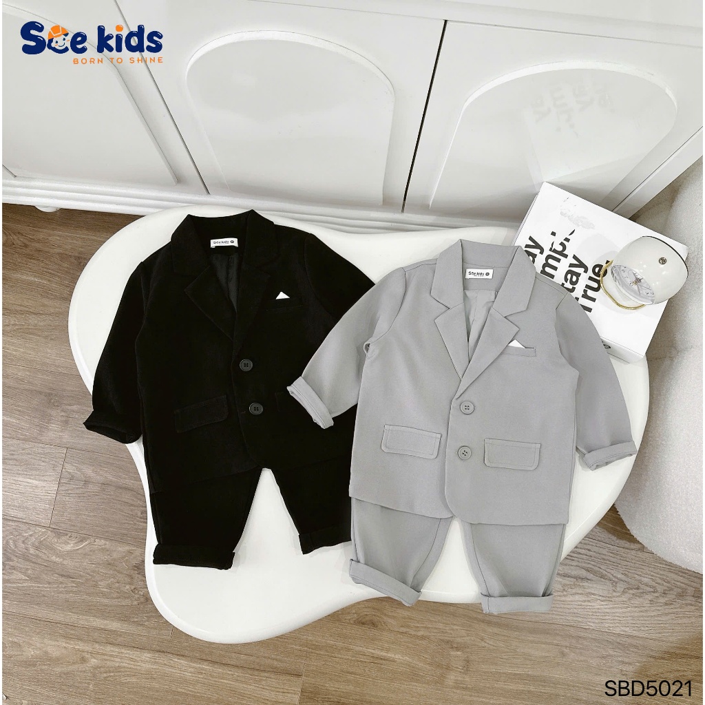 Bộ vest com lê chéo hàn bé trai công tử, bộ suit complet bảnh bao cho bé trai mẫu mới 2025 sbd5021