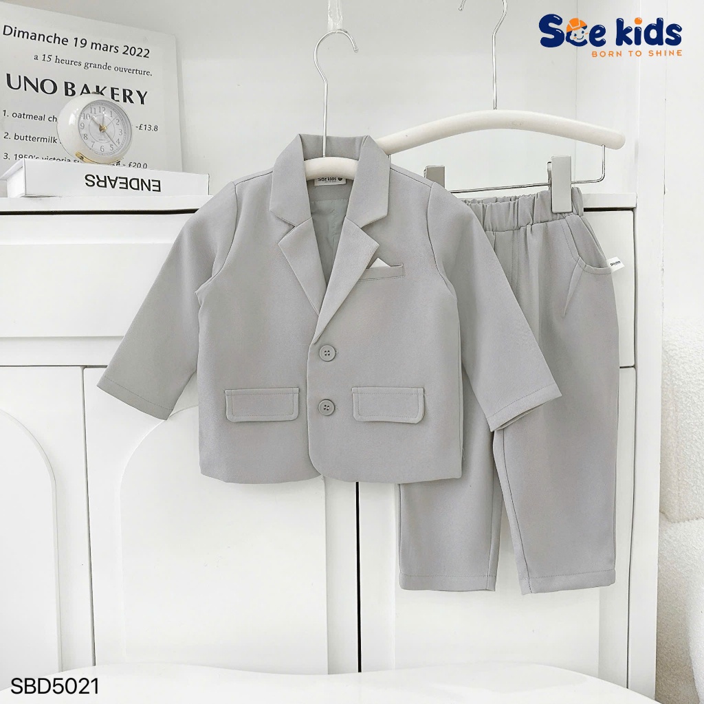 Bộ vest com lê chéo hàn bé trai công tử, bộ suit complet bảnh bao cho bé trai mẫu mới 2025 sbd5021