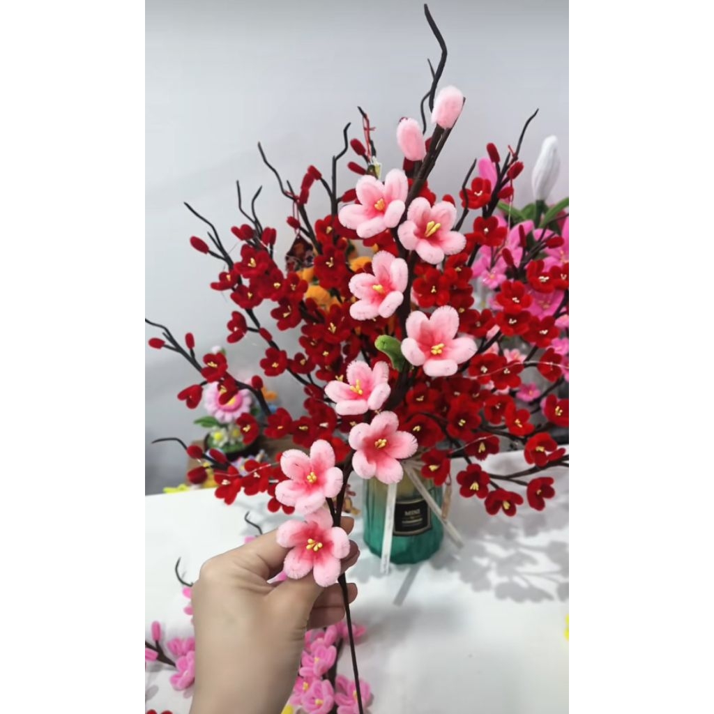Combo 10 Phôi Bông Hoa Đào/Mai Kẽm Nhung Đẹp Cho Khách Về Tự Lên Cành