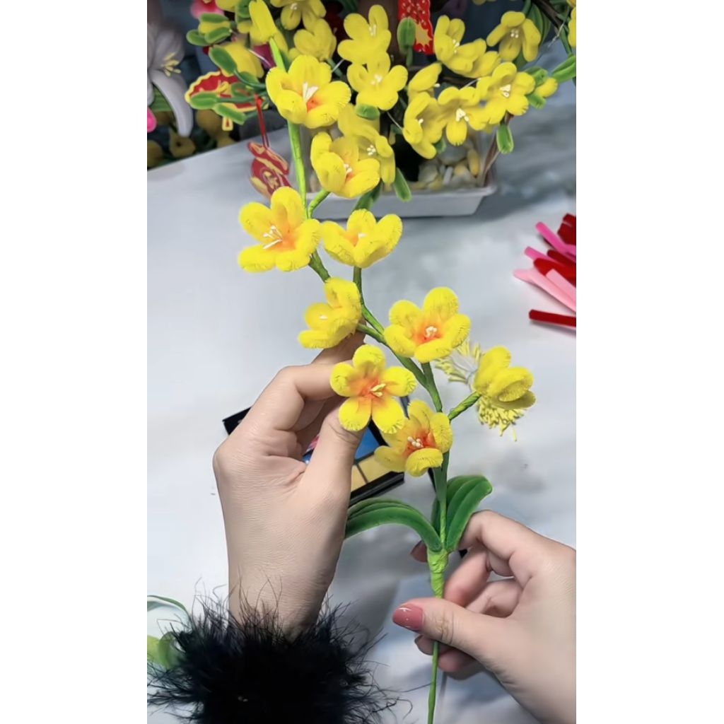 Combo 10 Phôi Bông Hoa Đào/Mai Kẽm Nhung Đẹp Cho Khách Về Tự Lên Cành