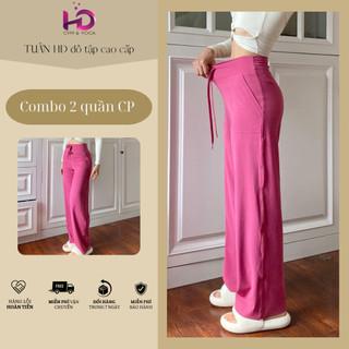 Combo 2 Quần Suông Ống Rộng Nữ TUẤN HD QCP Cạp Cao Dây Rút - Quần Tập Gym Yoga Hack Dángv