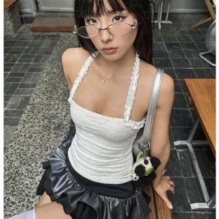 TSUN - Lumi Top Áo Cổ Yếm Croptop Cúp Ngực Ren Nữ Đính Đá Ôm Dáng Gợi Cảm Lấp Lánh