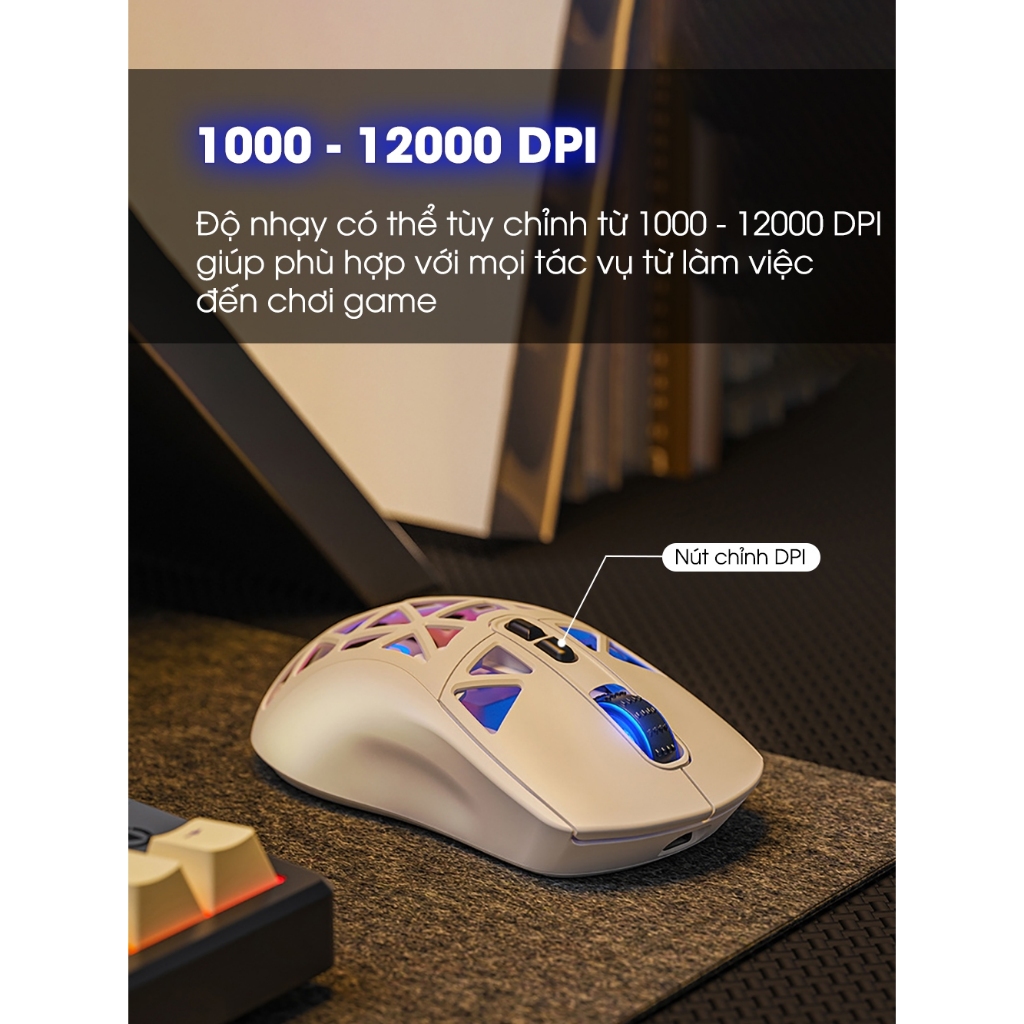 Chuột gaming không dây G17 bluetooth pin sạc nhẹ có lỗ chip PMW3325 3 mode wirless 2.4g RGB .