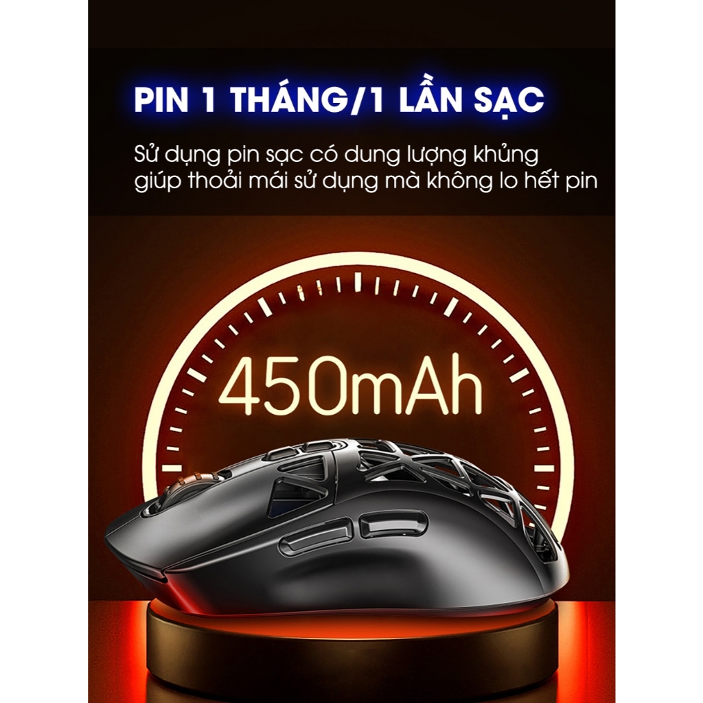 Chuột gaming không dây G17 bluetooth pin sạc nhẹ có lỗ chip PMW3325 3 mode wirless 2.4g RGB .
