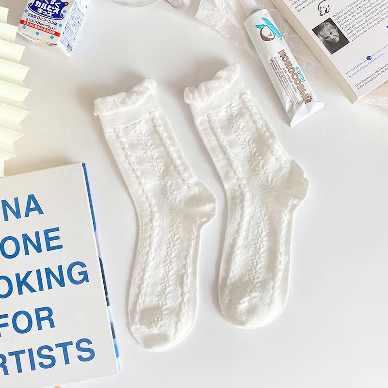 [XẢ NGHỈ TẾT] Set 10 đôi tất trắng xinh mix các họa tiết viền xinh , chất liệu cotton ấm áp cao cấp