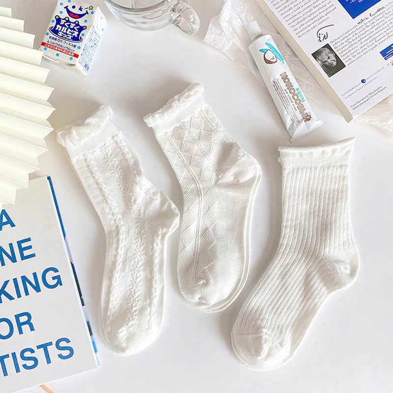 [XẢ NGHỈ TẾT] Set 10 đôi tất trắng xinh mix các họa tiết viền xinh , chất liệu cotton ấm áp cao cấp