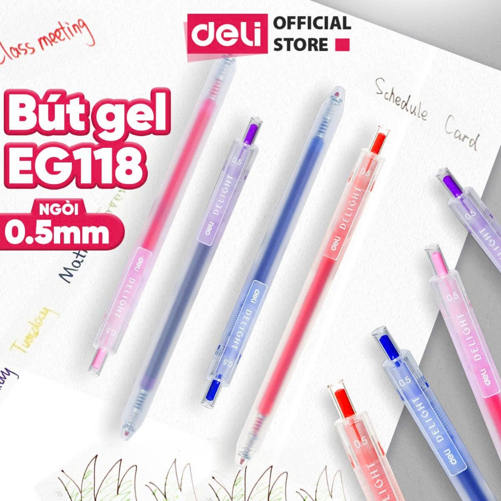 Bút Gel Bấm Xanh/Đỏ/Đen/Tím Ngòi 0.5mm Thân Trơn Nhanh Khô Viết Đều Không Tắc Mực Học Sinh Văn Phòng