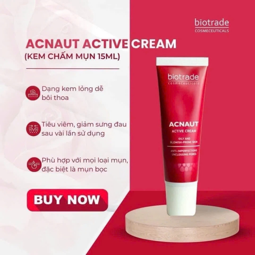 Combo 2 hộp Kem chấm mụn Biotrade Acnaut Active Cream 5ml giảm mụn sưng, mụn bọc, ngừa thâm