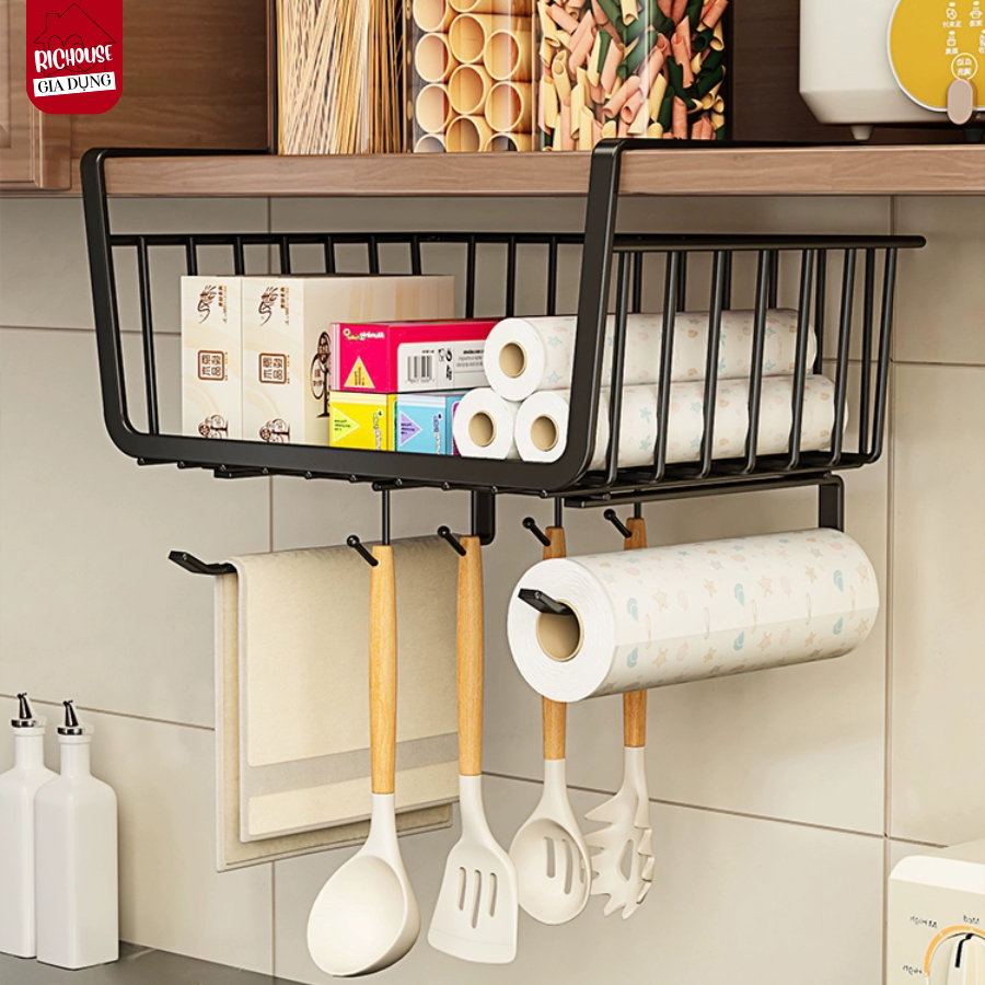 Kệ Lưới Sắt Treo Dưới Tủ Bếp Inox Không Gỉ, Khay Lưới Để Đồ Dưới Bàn Học, Bàn Làm Việc Đa Năng