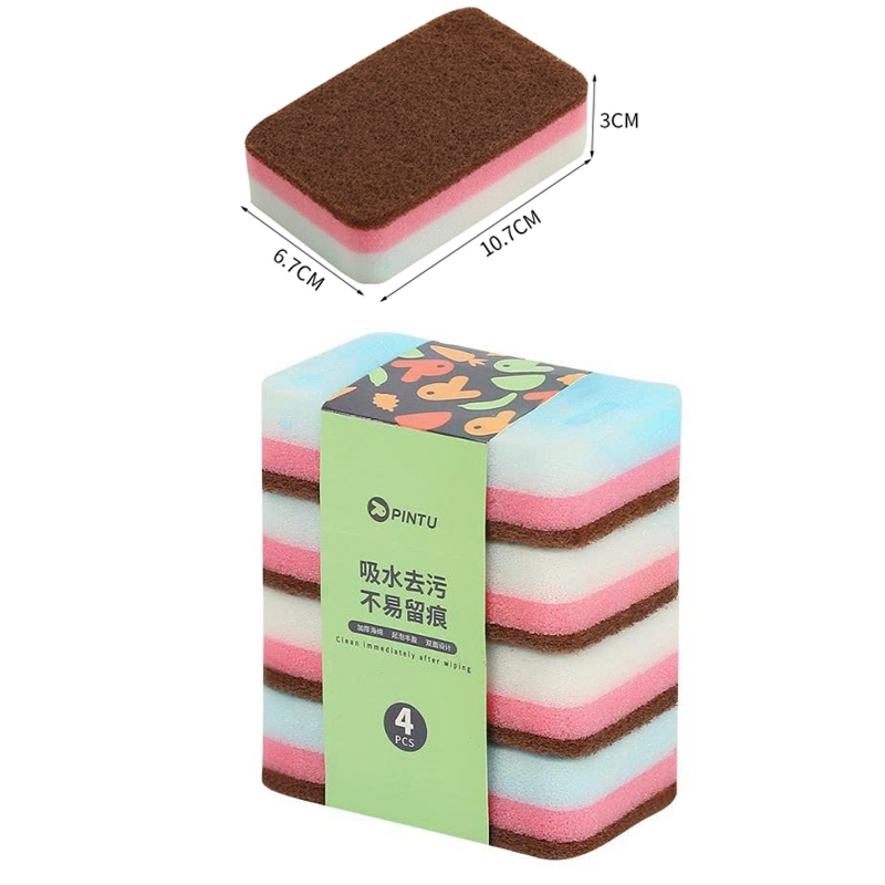 Combo 4 miếng bọt biển 3 lớp. bọt biển rửa bát, chén, đánh xoong nồi SH0045 vệ sinh nhà cửa