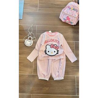 Bộ dài tay kẻ MÈO vải cotton zip cho bé gái