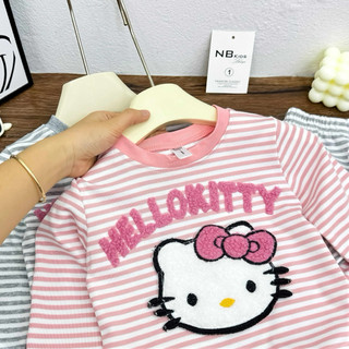 Bộ dài tay kẻ MÈO vải cotton zip cho bé gái