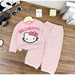 Bộ dài tay kẻ MÈO vải cotton zip cho bé gái
