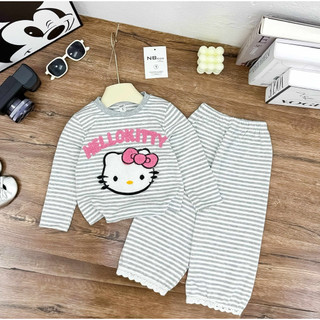 Bộ dài tay kẻ MÈO vải cotton zip cho bé gái