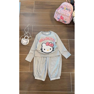 Bộ dài tay kẻ MÈO vải cotton zip cho bé gái