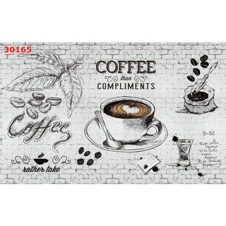 Tranh dán tường khổ lớn Quán Cafe, Trà chanh, Trà Sữa, Trang Trí Cửa Hàng 3d