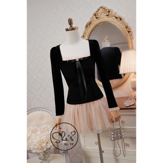 Váy nhung phối lưới xoè hàng 2 lớp dày dặn ôm eo lên form chuẩn phong cách tiểu thư nhẹ nhàng sang - Baotrang.clothes